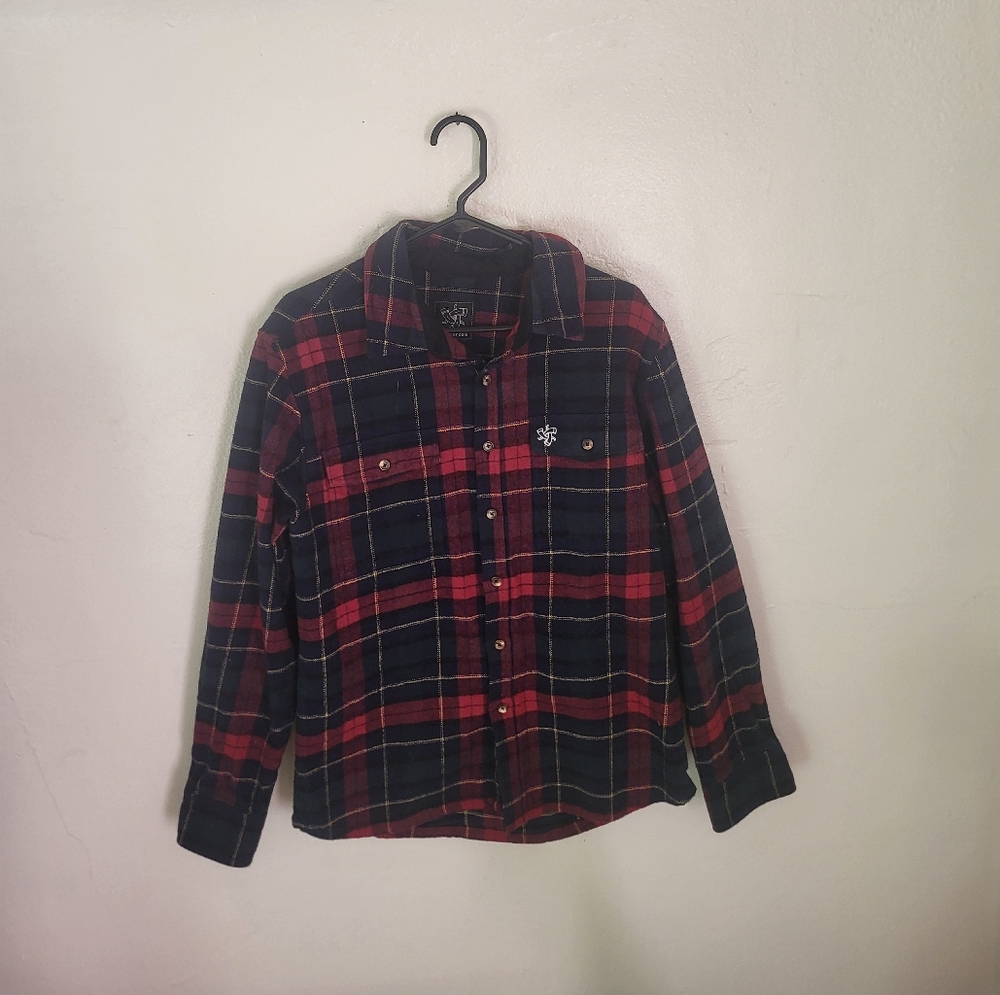 Horns of Odin red, green, blue, black, white and yellow button down jacket